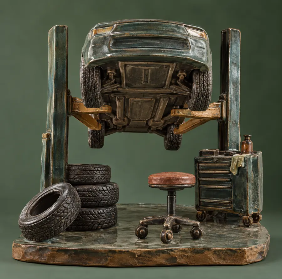 Illustration of auto repair shops equipment and workspace
